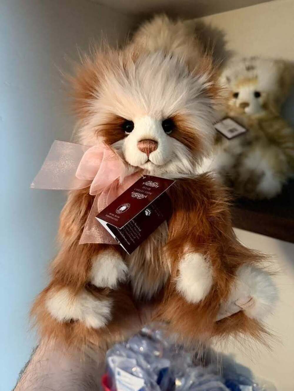 Charlie Bears CB242436A 15" Sophia Bear Long Pile Pink/Peach/White w/ Pink Bow